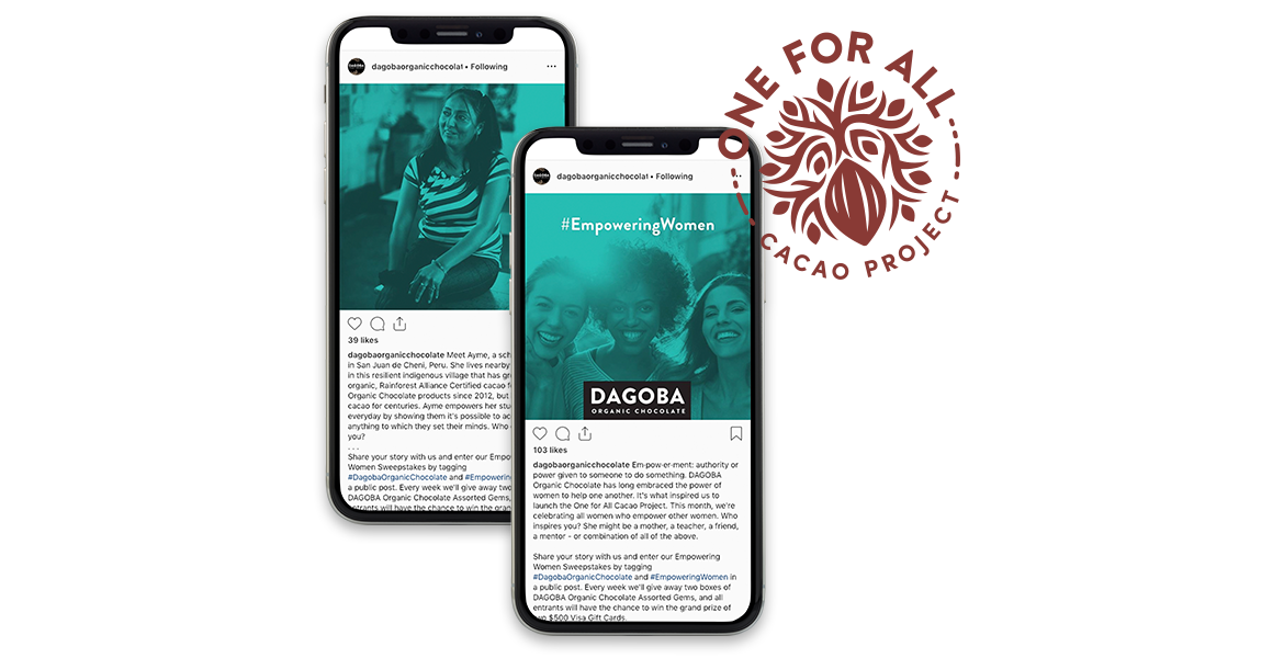 Dagoba #empoweringwomen social media posts on mobile phones