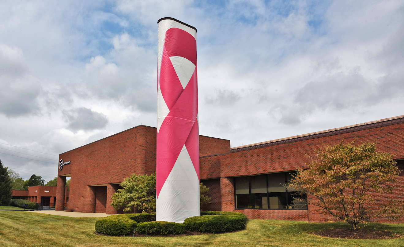 Pink ribbon on PriceWeber's bell tower