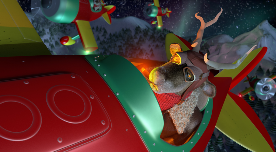 CGI Plush Reindeer flying plane