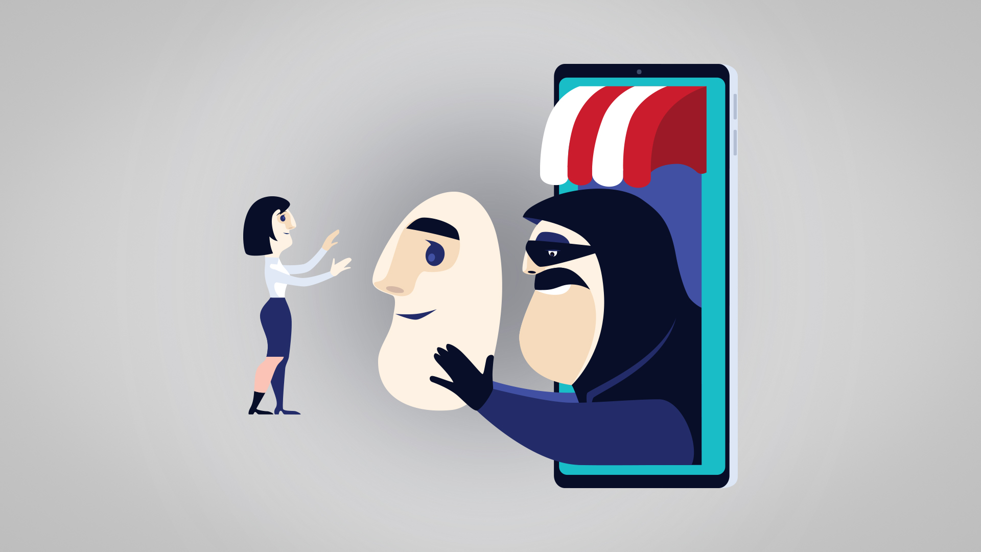 Man handing mask to woman, representing ad fraud