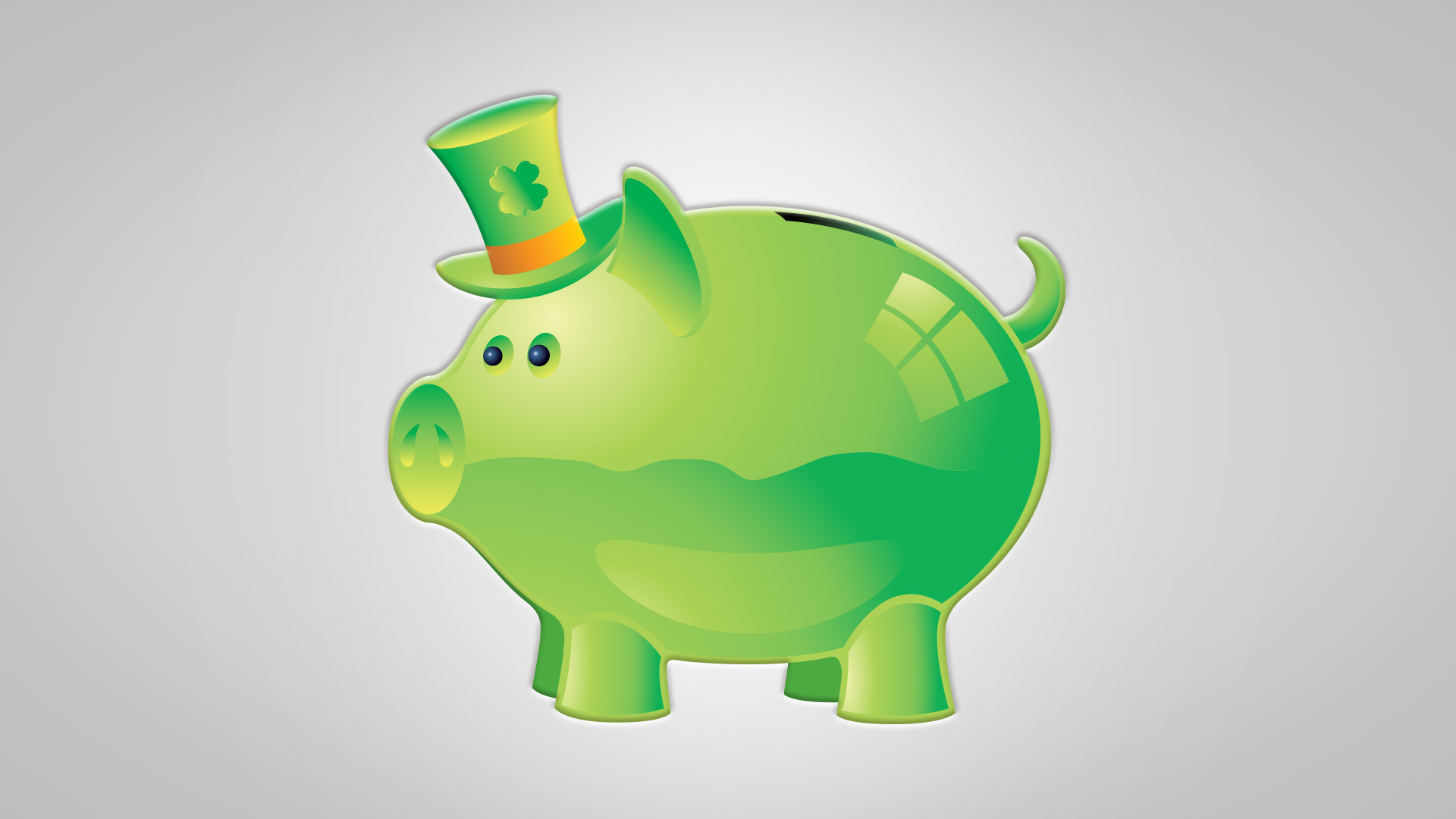 Green piggy bank wearing leprechaun hat, representing bank marketing tactics during the holidays.