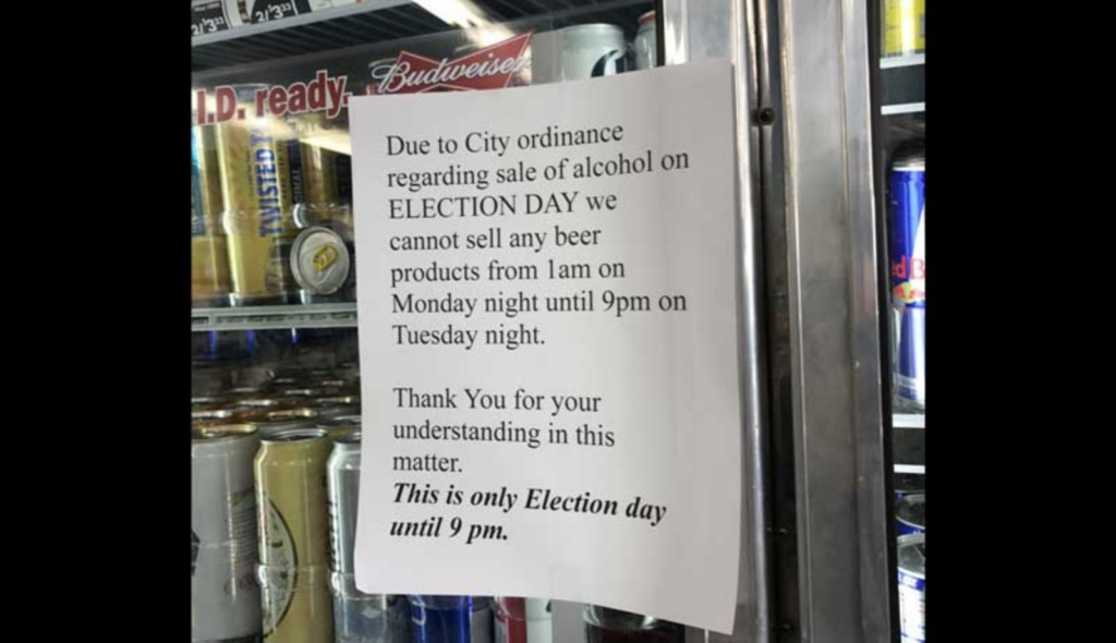 Liquor sales closed for election day