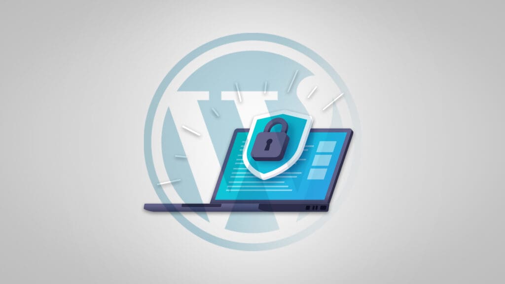 Laptop with padlock in front of WordPress logo, representing WordPress website security.