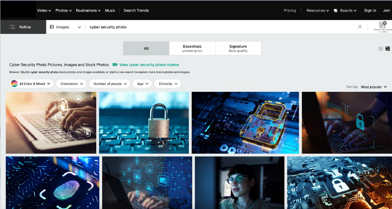 Stock photography search for cyber security