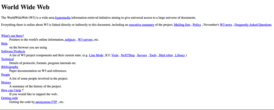 Screenshot of the first CERN website