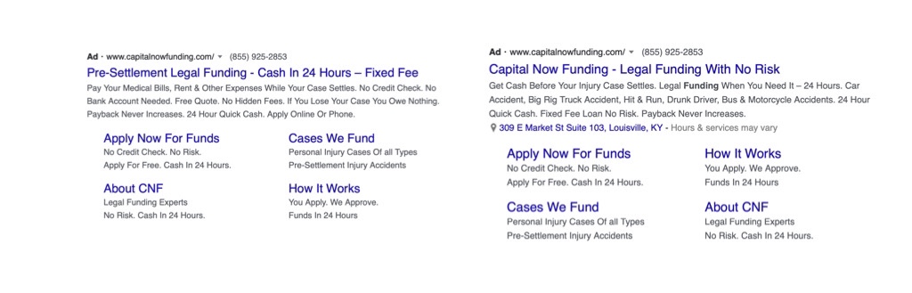 Two Google Ads headline and description options for following paid search best practices.