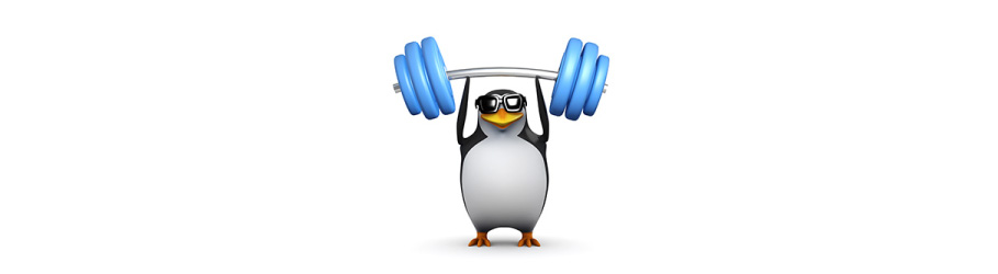 Illustration of penguin weightlifting, representing the Penguin update and part of Google algorithm update history