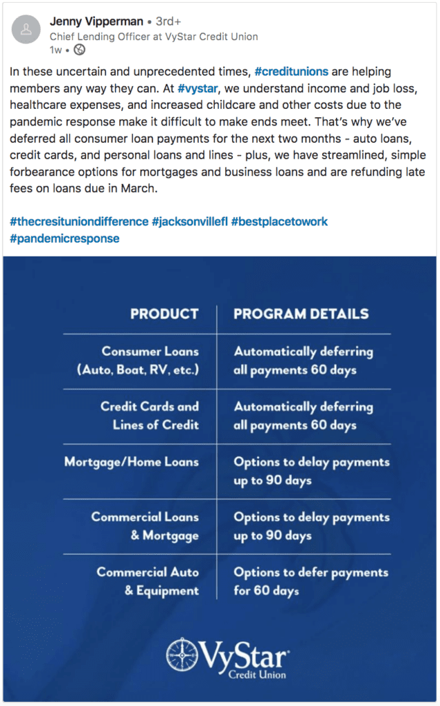 Screenshot of an engaging Facebook post from a community bank