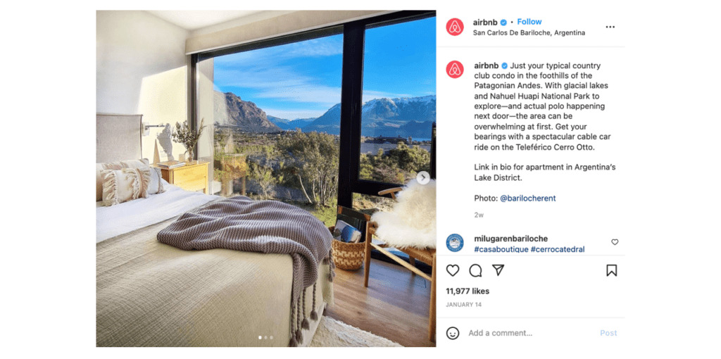 Airbnb post, an example of using brand awareness for recruitment by standing out on social media