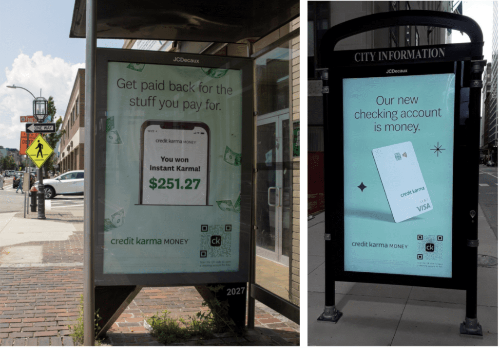 Two outdoor ads using a QR code, examples of Gen Z media trends in OOH media