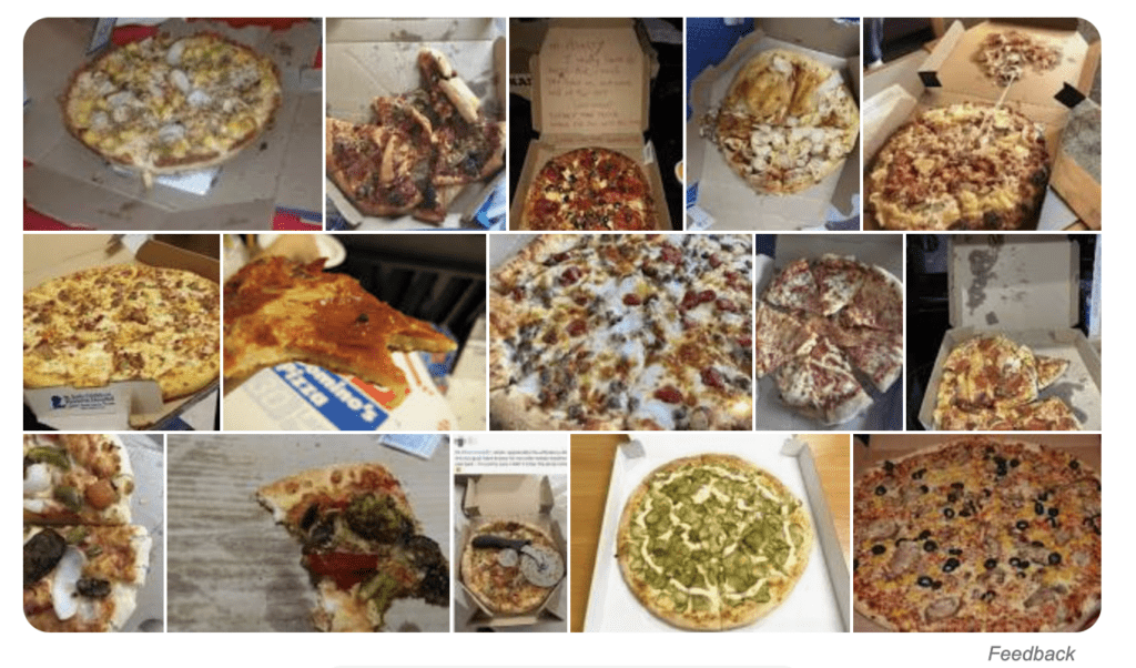 Images of messed up pizzas from Domino's bad deliveries