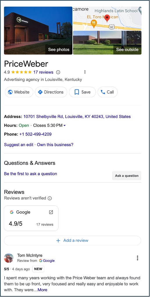 A Google Business Profile, one of many low-cost marketing ideas