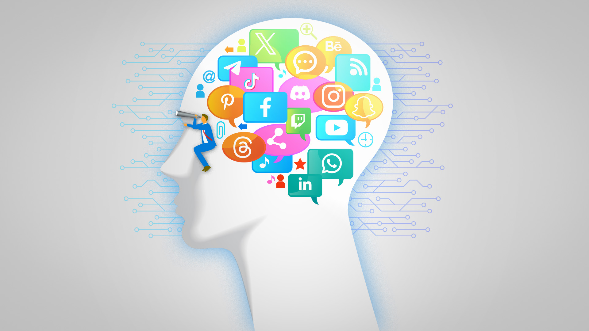 Header image depicting social media images in a head