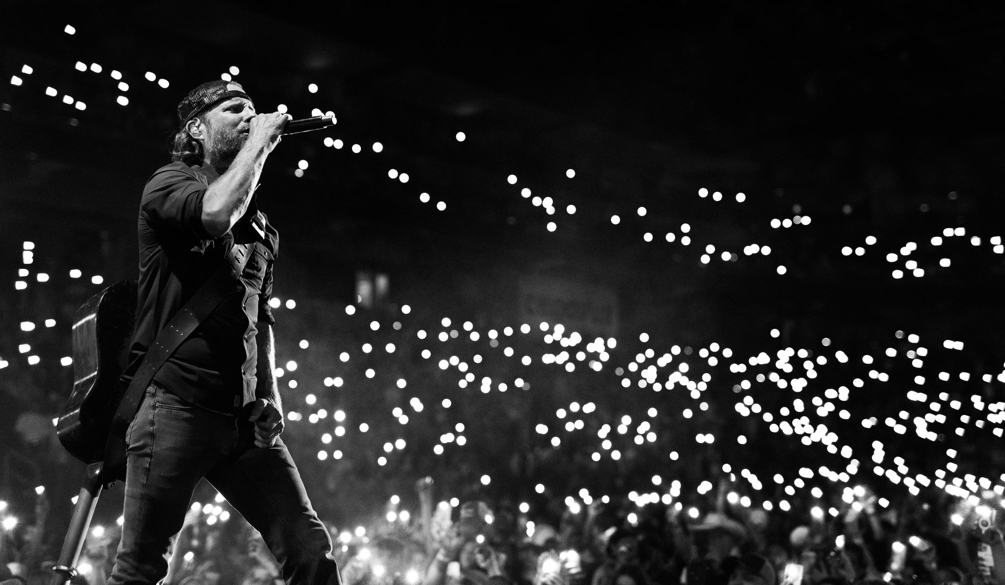 Dierks Bentley performing on stage during the ROW 94 launch period