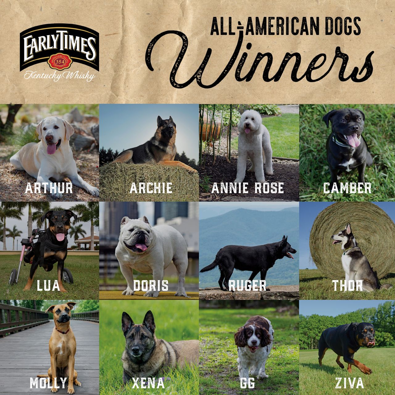 Collage of All-American Dogs contest winners from the Early Times campaign