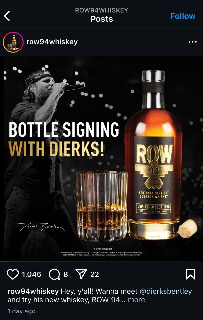 ROW 94 bottle-signing social media creative featuring Dierks Bentley