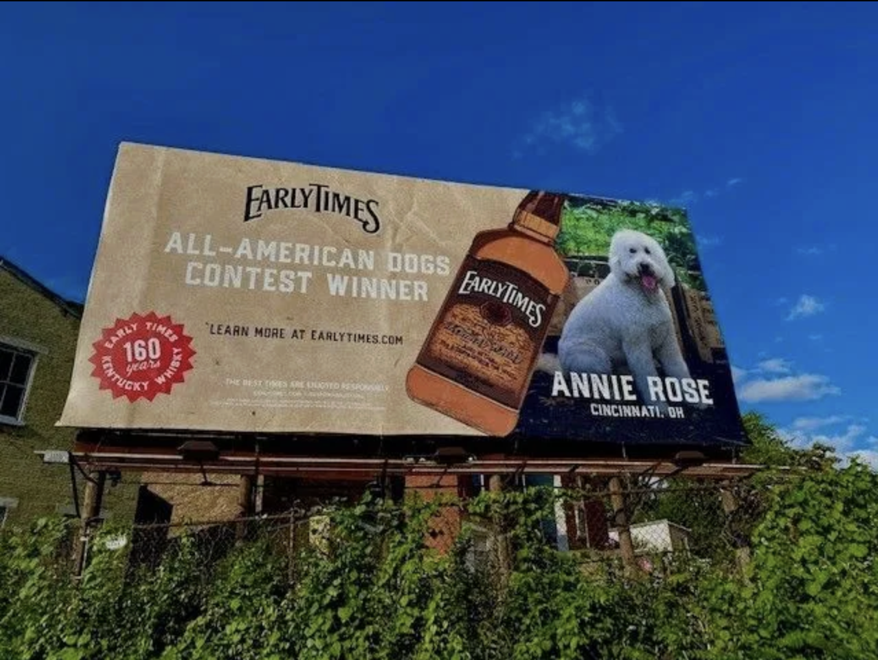 Early Times All-American Dogs winner Annie Rose featured on an outdoor billboard