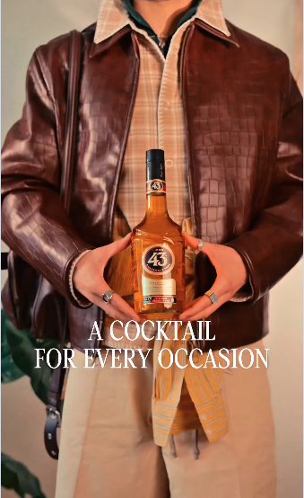 Creator post of a person holding a bottle of Licor 43 with the text "A cocktail for every occasion"